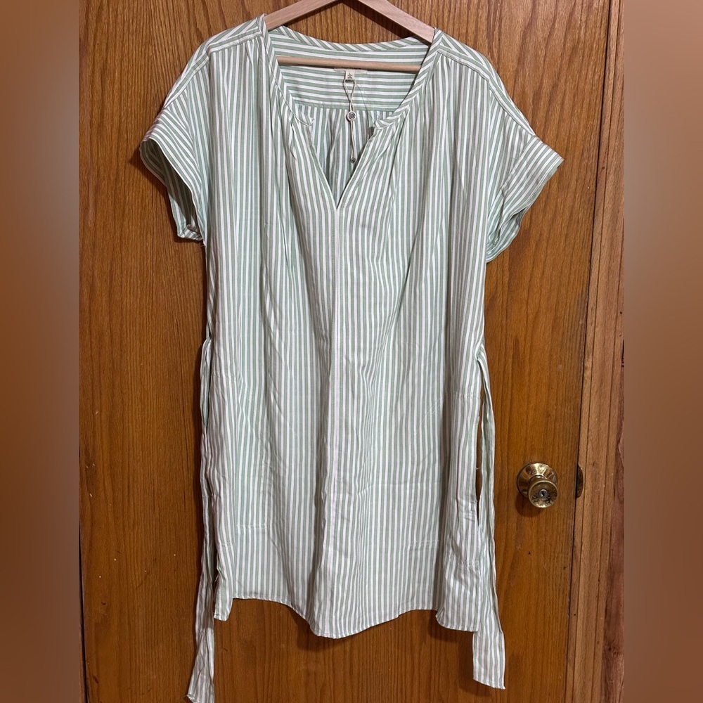 Max Studio Light Green Striped Tunic dress waist tie sz‎ large NWT BIN L